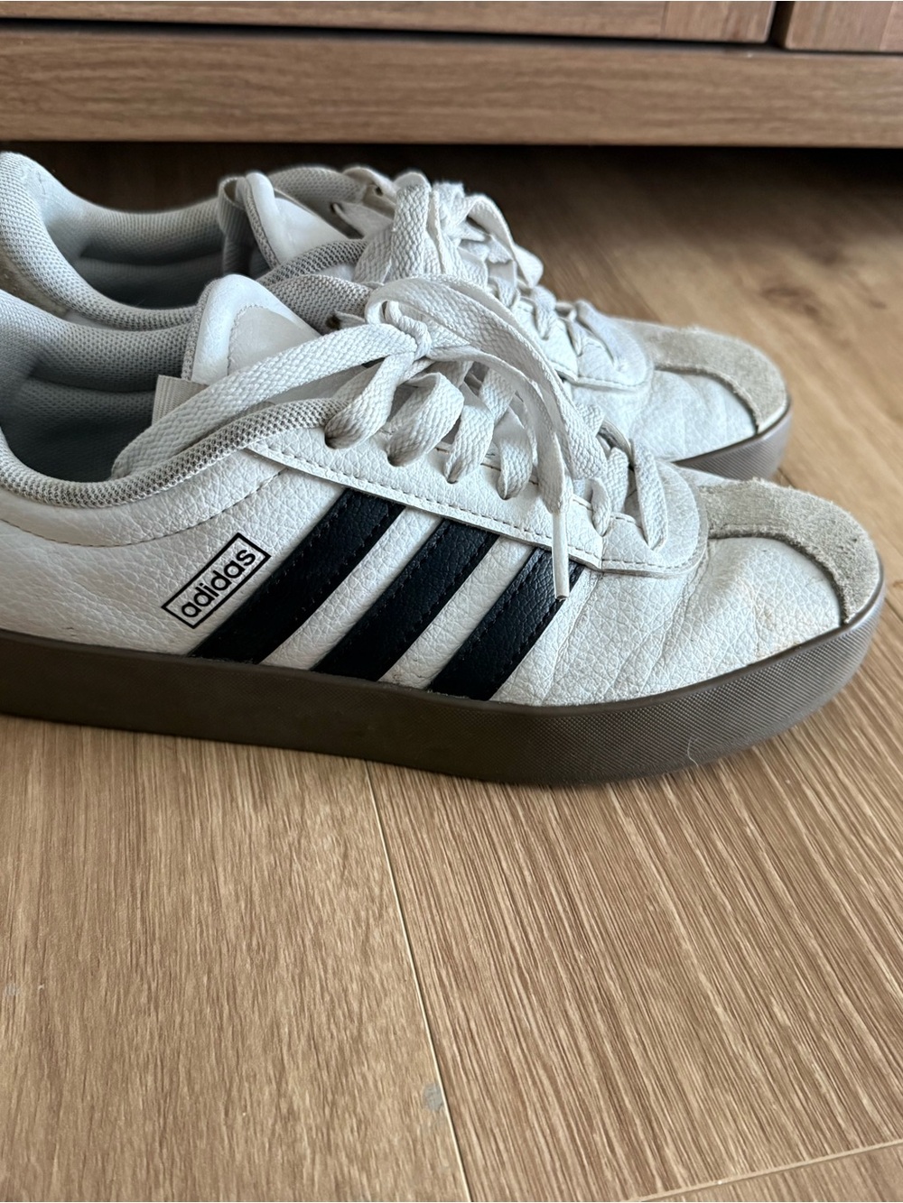 adidas women’s White Sneakers with Black Three Stripes